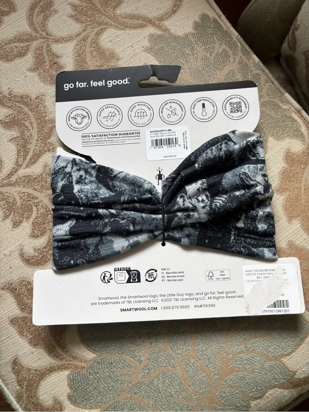 Smartwool Kids Black and Gray Merino Thermal Neck Gaiter - new in packaging